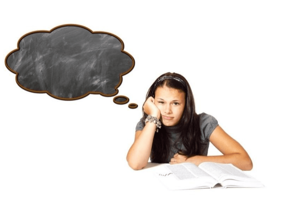 Student with a thought bubble representing daily wellbeing check-ins
